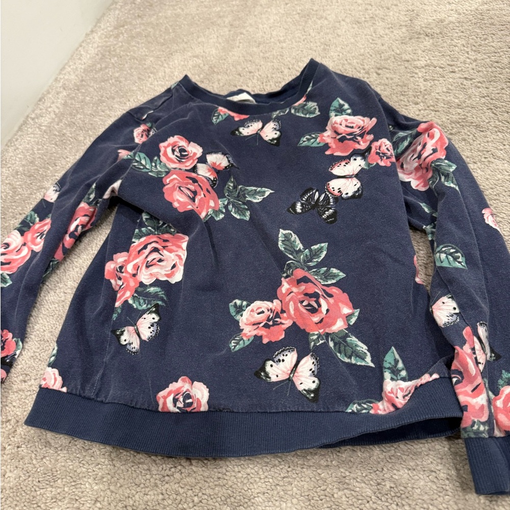 H&M Navy Floral and Butterfly Kids Blouse